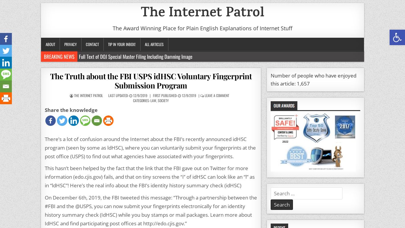 The Truth about the FBI USPS idHSC Voluntary Fingerprint Submission Program